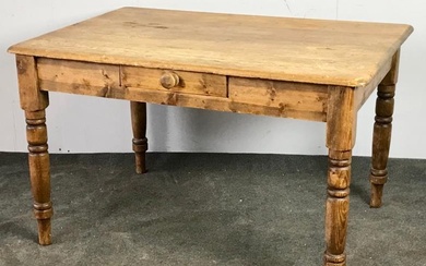 VICTORIAN PINE TABLE WITH TURNED LEGS AND DRAWER, approx....