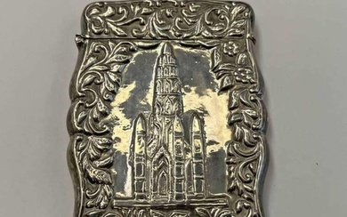 VICTORIAN SILVER CARD CASE EMBOSSED WITH SCOTT MONUMENT BY C...