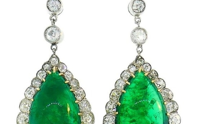 Victorian Emerald Diamond Dangle Earrings in Gold and
