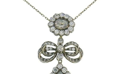 Victorian Necklace Diamond Pendant in Silver 14k Gold Antique Jewelry