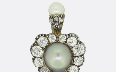 Victorian Pearl and Diamond Heart Pendant
