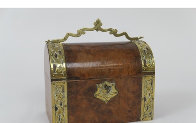 Victorian brass mounted burr walnut stationery casket, domed...