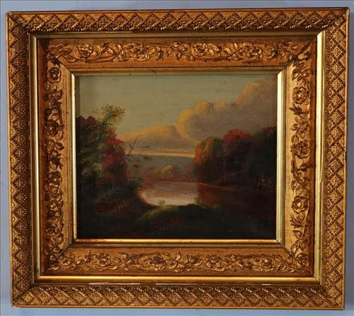 Victorian oil on canvas of lake scene