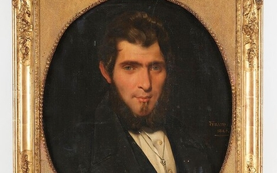 Vincent FÉRAUD (1800-1875) Portrait de jeune homme à la barbe, 1845 Huile sur toile signée...