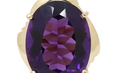 Vintage 14K Yellow Gold Giant Amethyst Statement Ring
