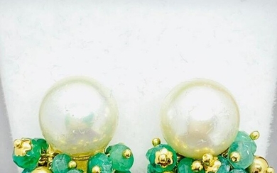 Vintage 18k pearl And emerald earrings