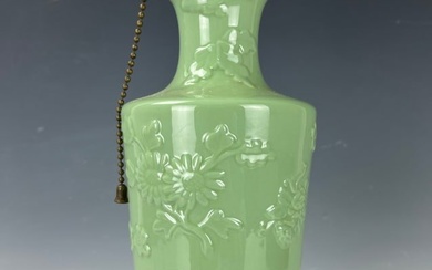Vintage Celadon Porcelain Vase Table Lamp