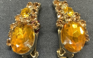 Vintage Gold Tone Citrine Style Earrings
