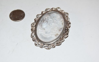 Vintage Sterling Silver Mother of pearl Lady Brooch 2"
