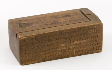 WALNUT BOX CARVED WITH A VERSE 19th Century Length