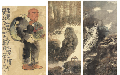 WANG JIA'NAN (1955-) Laughing Figure; Two Landscapes