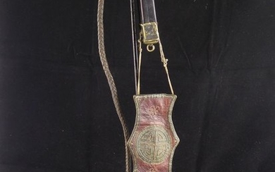 Whip (1) - Mandala - Brass, Leather, Wood - Fouet tibétain - Tibet - 1940-1960