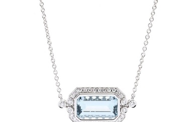 White Gold, Aquamarine, and Diamond Necklace