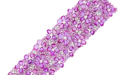 Wide White Gold, Pink Sapphire and Diamond Bracelet