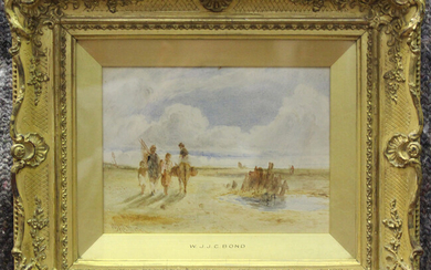William Joseph Julius Caesar Bond - Figures on a Beach, late 19th/early 20th century watercolour, si