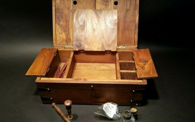 Wood Writing Box Set w Inkwell, Ink, Wax Stamp, & Dip