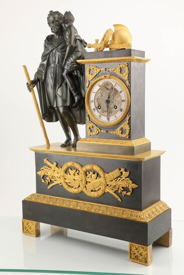 XL French Empire pendulum with a large Greek god - PONS gillion - Bronze (gilt/silvered/patinated/cold painted) - 1780-1800