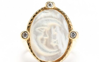 Yellow Gold, Mother-of-Pearl Cameo, and Diamond Ring