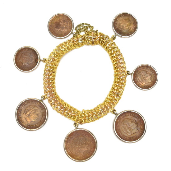 Yellow gold bracelet "19 Centimes" (18Kt) with Dutch coins, design...