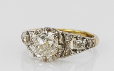 Yellow gold (tests 18ct) antique diamond solitaire ring, one...