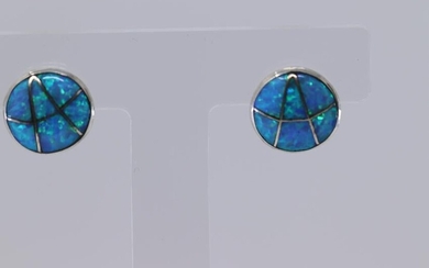Zuni Handmade Opal inlay Earrings in Sterling Silver by
