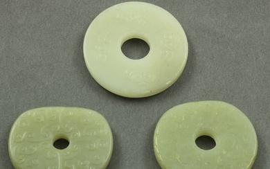 (lot of 3) Chinese white and celadon jade bi discs