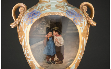 nA Royal Vienna Partial-Gilt Porcelain Urn Depicitng: A Secret (late 19th century)
