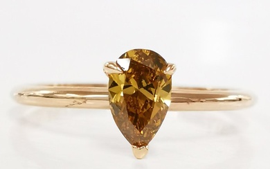 no reserve 0.41 ct Deep Orangy Yellow Diamond classic solitaire Ring - 1.31 gr - 14 kt. Pink gold - Ring - 0.41 ct Diamond