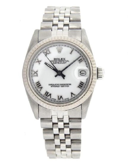 Mid Size Rolex Stainless Steel Datejust White Roman