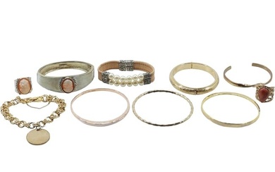 10 Assorted Fine Costume Jewelry: 2-Pc Amadeo Cameo Bangle, Cameo Ring; Gold Tone Bangle;
