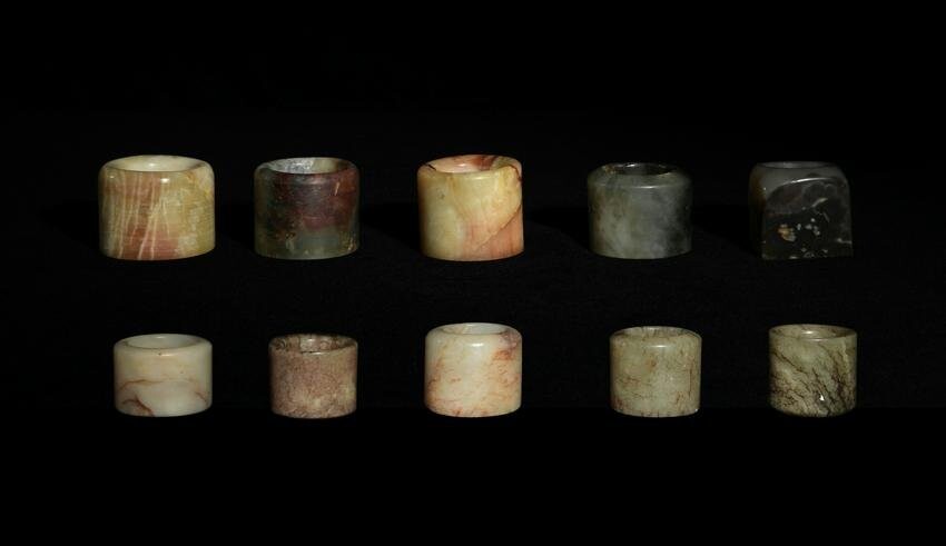 10 Assorted Jade Archer's Rings, 18/19th Century