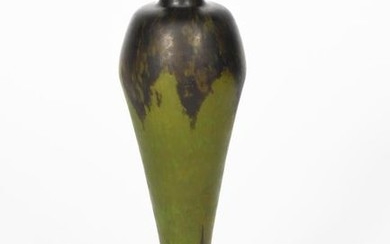 A Daum Nancy glass lamp base, slender shouldered f…