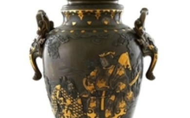 Fine Japanese mixed-metal and bronze covered vase