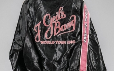 Nine Vintage The J. Geils Band Track Jackets, some with personalized embroidery, including: Freeze-Frame Tour '82, World Tour 1980, Co