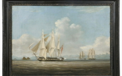 PERIOD PAINTING OF A NAPOLEONIC WARS NAVAL BATTLE
