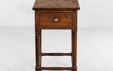 Stenciled Walnut Worktable, probably Pennsylvania, c. 1820-40, the rectangular top above a straight apron with single deep drawer, join