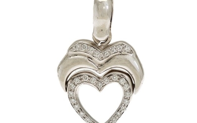 A flexible diamond pendant in shape of a heart set with numerous brilliant-cut diamonds, mounted in 14k white gold. L. incl. eye-let app. 3.1 cm.