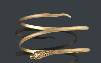 Rigid bracelet in coiled serpent design in 18K yellow