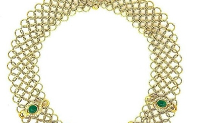 11.80 ct Wide Link Emerald and Diamond Necklace in 18k