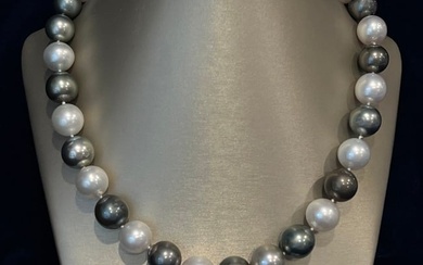 12.2mm x 14.5mm White South Sea and Tahitian Pearl Graduated Necklace