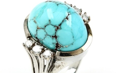 14 kt gold ring with turquoise and brilliants...