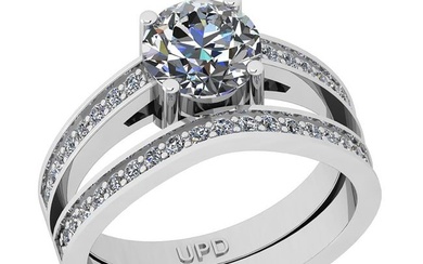 1.42 Ctw SI2/I1 Gia Certified Center Diamond 14K White Gold Engagement Set Ring