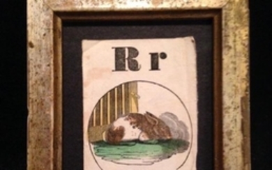 C1850 Hand Colored Rabbit Woodcut From A Children's