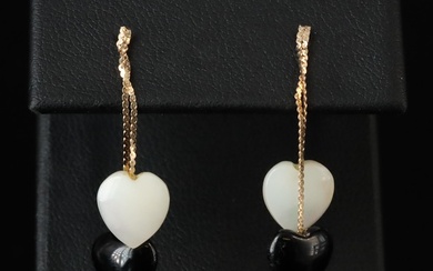 14K Black Onyx and Mother-of-Pearl Double Heart Earrings