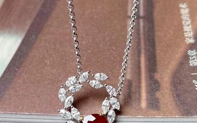 14K GOLD 2.15 CTW NATURAL RUBY & DIAMOND NECKLACE