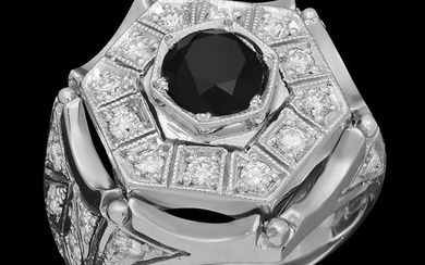 14K White Gold 1.70ct Fancy Color Diamond and 1.37ct Diamond Mens Ring