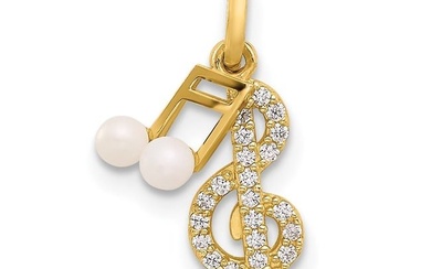 14K Yellow Gold CZ Cultured Pearl Music