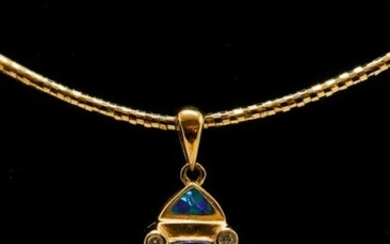 14K Yellow Gold Tanzanite & Diamond Opal Necklace