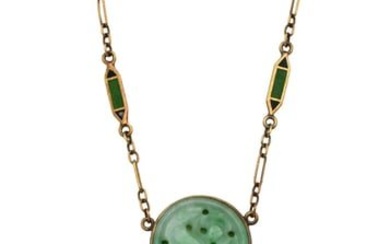 14K Yellow Gold and Jade Necklace