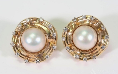 14KY Gold Mabe Pearl and Diamond Earrings